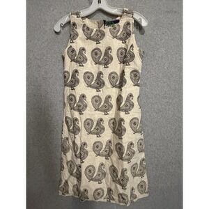 Bombay Paisley Dress Womens S White Bird Print Shift Sleeveless Lined Round Neck
